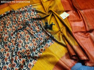 Ladies Pure Tussar Ghicha Printed Silk Saree