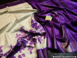 Ladies Pure Tussar Ghicha Printed Silk Saree