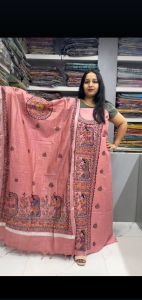 Ladies Traditional Madhubani Hand Painted Linen Suit