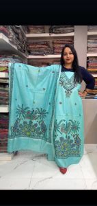 Ladies Traditional Madhubani Hand Painted Linen Suit