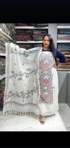 Ladies Traditional Madhubani Hand Painted Linen Suit