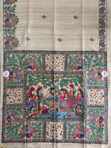 Ladies Traditional Madhubani Hand Painted Tussar Silk Saree