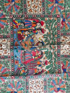 Ladies Traditional Madhubani Hand Painted Tussar Silk Saree