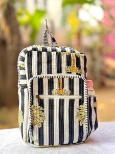 Palm Stripe Print Quilted Cotton Backpack