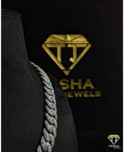 Mens 925 Sterling Silver VVS Moissanite Miami Cuban Link Diamond Chain