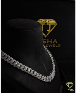 Mens 925 Sterling Silver VVS Moissanite Miami Cuban Link Diamond Chain