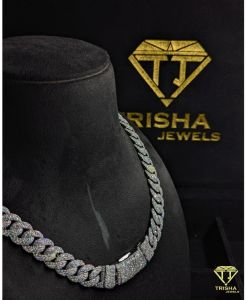 Mens 925 Sterling Silver VVS Moissanite Miami Cuban Link Diamond Chain