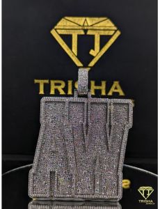 925 Sterling Silver Aw Letter VVS Moissanite Diamond Pendant