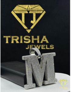 925 Sterling Silver Bling Initial M Moissanite Diamond Hip Hop Iced Out Necklace Pendant