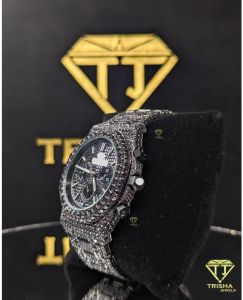Luxury Black Octagon Bust Down Fully Flooded VVS Hip Hop Moissanite Diamond Watch