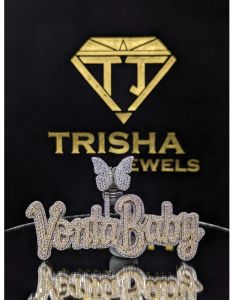 925 Sterling Silver Butterfly Name Plate Moissanite Diamond Vonta Baby Jewelry Pendant