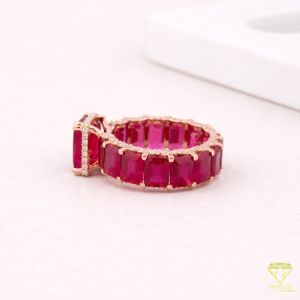 925 Sterling Silver Moissanite Diamond Classic Eternity Ruby Stone Ring
