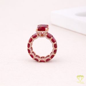 925 Sterling Silver Moissanite Diamond Classic Eternity Ruby Stone Ring