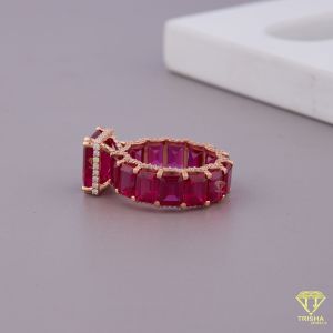 925 Sterling Silver Moissanite Diamond Classic Eternity Ruby Stone Ring