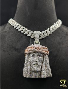 925 Sterling Silver Classic Jesus VVS Moissanite Diamond Pendant