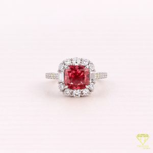 925 Sterling Silver Moissanite Diamond Cushion Cut Red Stone Ring