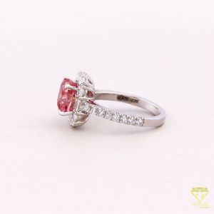 925 Sterling Silver Moissanite Diamond Cushion Cut Red Stone Ring