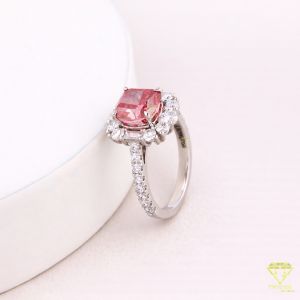 925 Sterling Silver Moissanite Diamond Cushion Cut Red Stone Ring