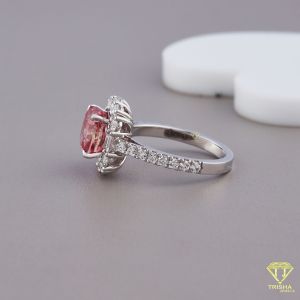 925 Sterling Silver Moissanite Diamond Cushion Cut Red Stone Ring