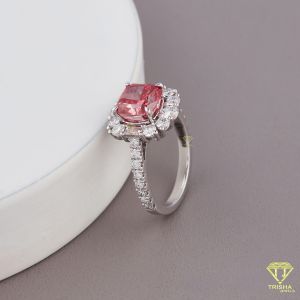 925 Sterling Silver Moissanite Diamond Cushion Cut Red Stone Ring