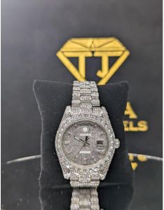 Custom Bust Down Silver Dial President Band Fully Flooded VVS Moissanite Diamond Watch