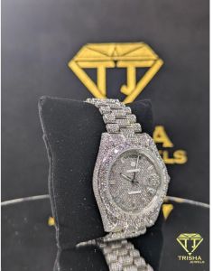 Custom Bust Down Silver Dial President Band Fully Flooded VVS Moissanite Diamond Watch