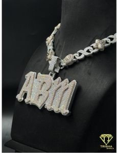 925 Sterling Silver Custom Abm Letter Iced Out Moissanite Diamond Pendant