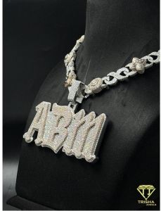 925 Sterling Silver Custom Abm Letter Iced Out Moissanite Diamond Pendant
