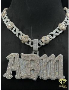 925 Sterling Silver Custom Abm Letter Iced Out Moissanite Diamond Pendant