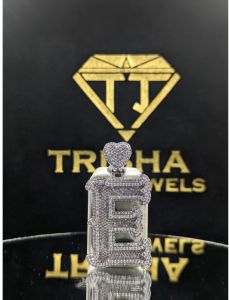 925 Sterling Silver Moissanite Diamonds Iced out Hip Hop Initial E Heart Pendant