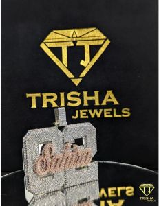 925 Sterling Silver Custom Personalized Satin Name Number Moissanite Diamonds Pendant