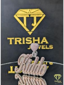 925 Sterling Silver Custom Script Name VVS Moissanite Diamonds Pendant