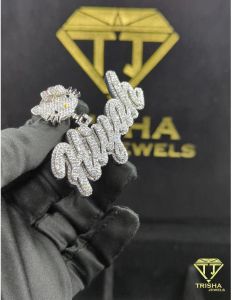 925 Sterling Silver Custom Script Name Moissanite Diamond Iced Out Hip Hop Jewelry Pendant