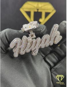 925 Sterling Silver Custom Script Name Moissanite Diamond Iced Out Hip Hop Jewelry Pendant
