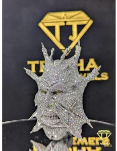 Designer Iced out VVS Moissanite Diamonds 925 Sterling Silver Devil Head Pendant