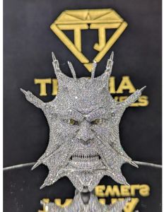 Designer Iced out VVS Moissanite Diamonds 925 Sterling Silver Devil Head Pendant