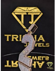 925 Sterling Silver Designer Number 2 Moissanite Diamond Fully Iced Out Pendant