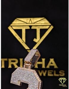 925 Sterling Silver Designer Number 2 Moissanite Diamond Fully Iced Out Pendant