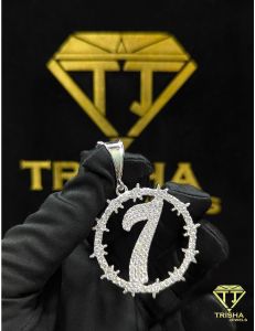 925 Sterling Silver Designer Number 7 Moissanite Diamond Hip Hop Iced Out Necklace Pendant
