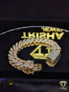 925 Sterling Silver VVS Moissanite Diamond Gold Plated Iced Out Cuban Bracelet