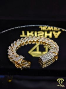925 Sterling Silver VVS Moissanite Diamond Gold Plated Iced Out Cuban Bracelet