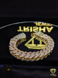 925 Sterling Silver VVS Moissanite Diamond Gold Plated Iced Out Cuban Bracelet