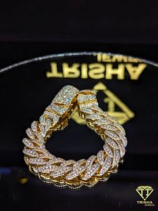 925 Sterling Silver VVS Moissanite Diamond Gold Plated Iced Out Cuban Bracelet