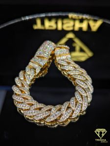 925 Sterling Silver VVS Moissanite Diamond Gold Plated Iced Out Cuban Bracelet