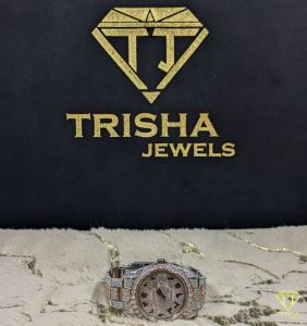 Black Arabic Numeral Dial Fully Flooded Two Tone VVS Moissanite Diamond Watch