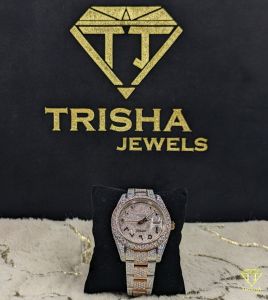 Black Arabic Numeral Dial Fully Flooded Two Tone VVS Moissanite Diamond Watch