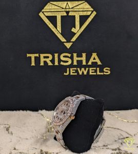 Black Arabic Numeral Dial Fully Flooded Two Tone VVS Moissanite Diamond Watch