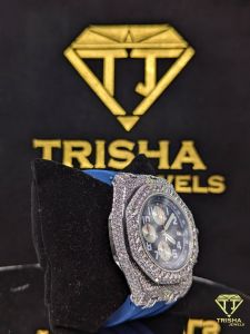 Premium Navy Blue Chronograph Dial Moissanite Diamond Watch