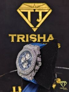 Premium Navy Blue Chronograph Dial Moissanite Diamond Watch