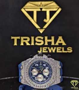 Premium Navy Blue Chronograph Dial Moissanite Diamond Watch